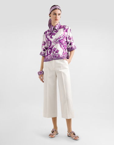 Košeľa Dolce & Gabbana Dolce & Gabbana Majolica Print Silk Blouse Fialová | F5T50THI1TKIP3TN, 1