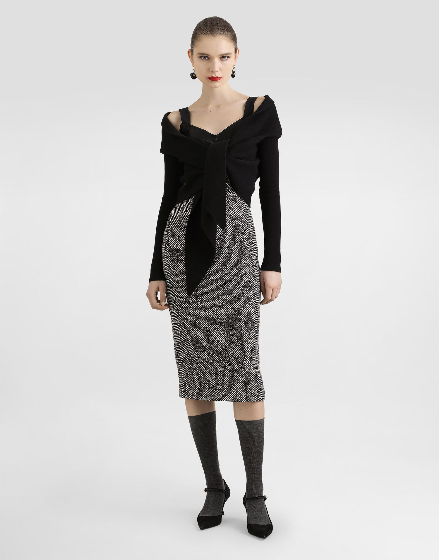 Šaty Dolce & Gabbana Dolce & Gabbana Heavy Crepe and Damier Print Dress Čierna | F6TVSTFSA73HH5QU, 1