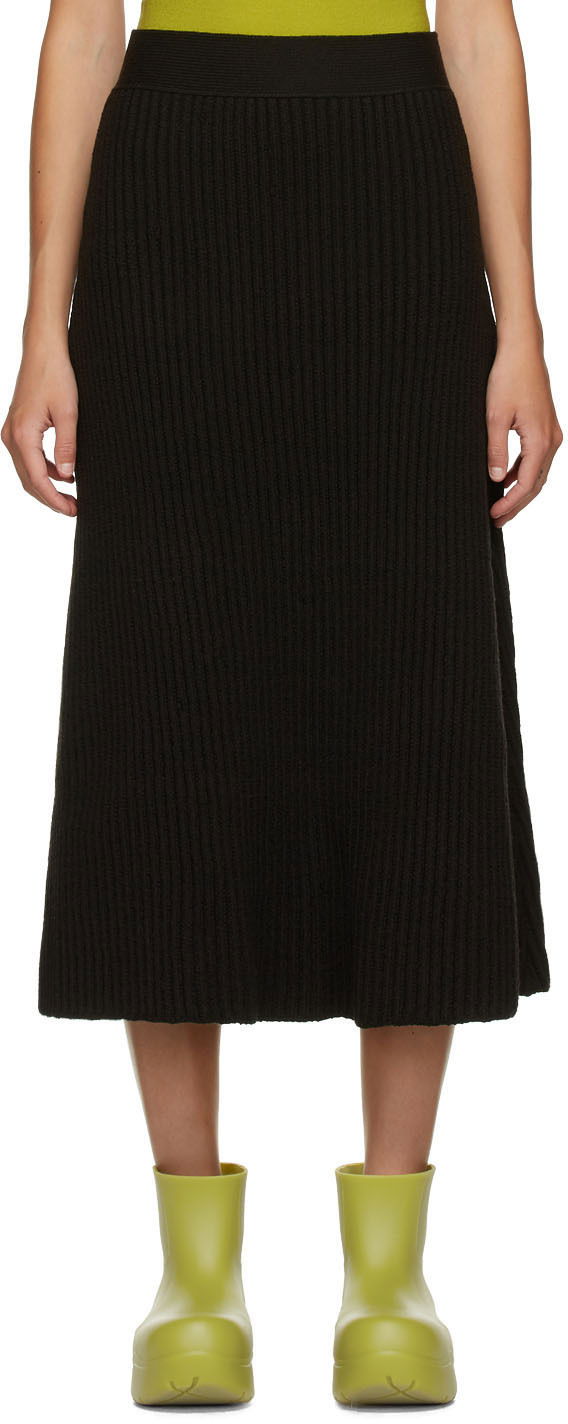 Rib Distorted Mid-Length Skirt