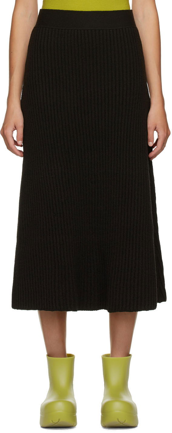 Sukňa Bottega Veneta Rib Distorted Mid-Length Skirt Čierna | 638136 V08G0, 0