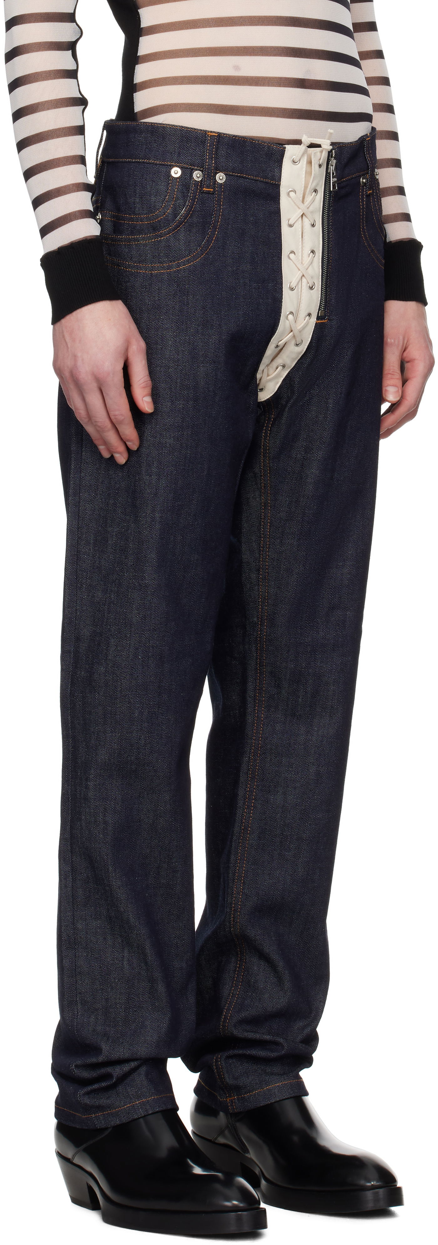 Džínsy Jean Paul Gaultier Jean Paul Gaultier 'The Contrasting Lace-Up Denim' Jeans Modrá | 25/33-F-JE162-D019-5568, 1