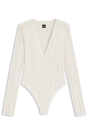 Body BOSS Embroidered V-Neck Bodysuit Biela | 50543555, 0