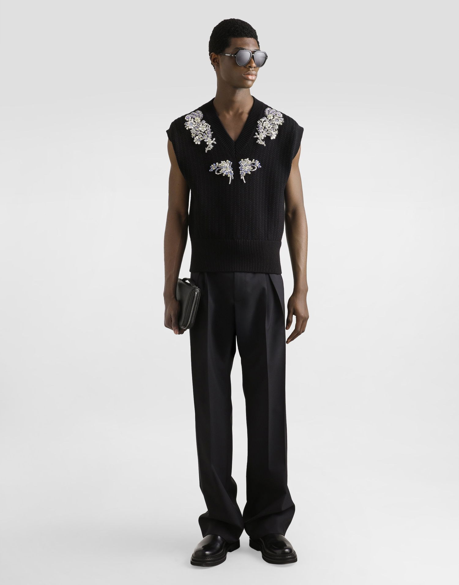 Sveter Dolce & Gabbana Dolce & Gabbana Cable-Knit Wool Vest with Crystal Embellishments Čierna | GXT40ZJDVC7N0000, 1