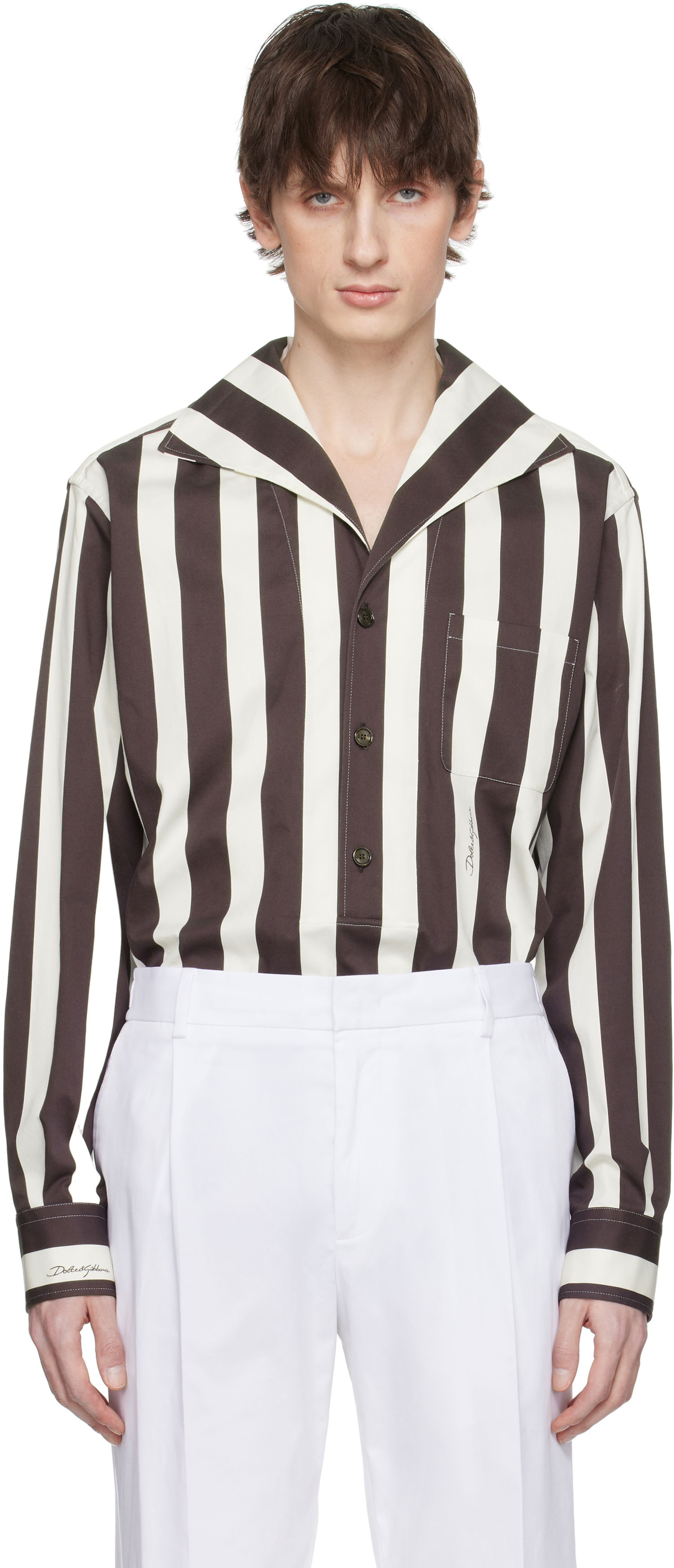 Košeľa Dolce & Gabbana Dolce&Gabbana Three-Button Long-Sleeved Shirt Hnedá | G5ND3TFSFOC, 0