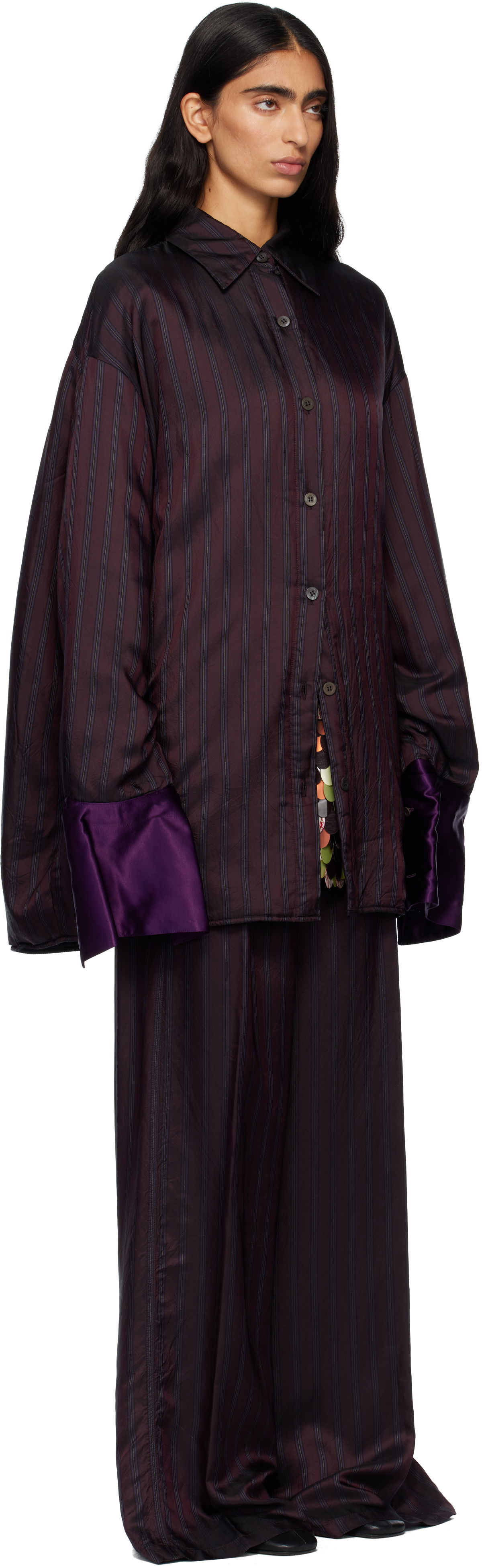 Bunda Dries Van Noten Dries Van Noten Oversized Striped Overshirt with Velvet Cuffs Vínová | 252-010770-2267, 1