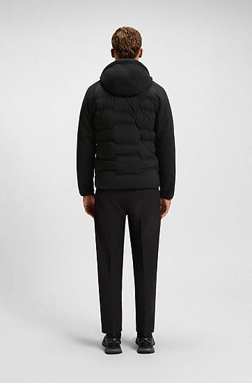 Bunda BOSS Water-repellent Hybrid Jacket with Quilting and Teddy Fleece Čierna | 50544566, 1