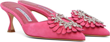Tenisky a topánky Manolo Blahnik Manolo Blahnik Shogmu Suede Mules with Crystal Embellishment Ružová | 125-2854, 3