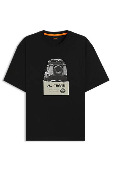 Tričko BOSS Relaxed-Fit Cotton Jersey T-Shirt with All-Terrain Graphic Čierna | 50546958, 0