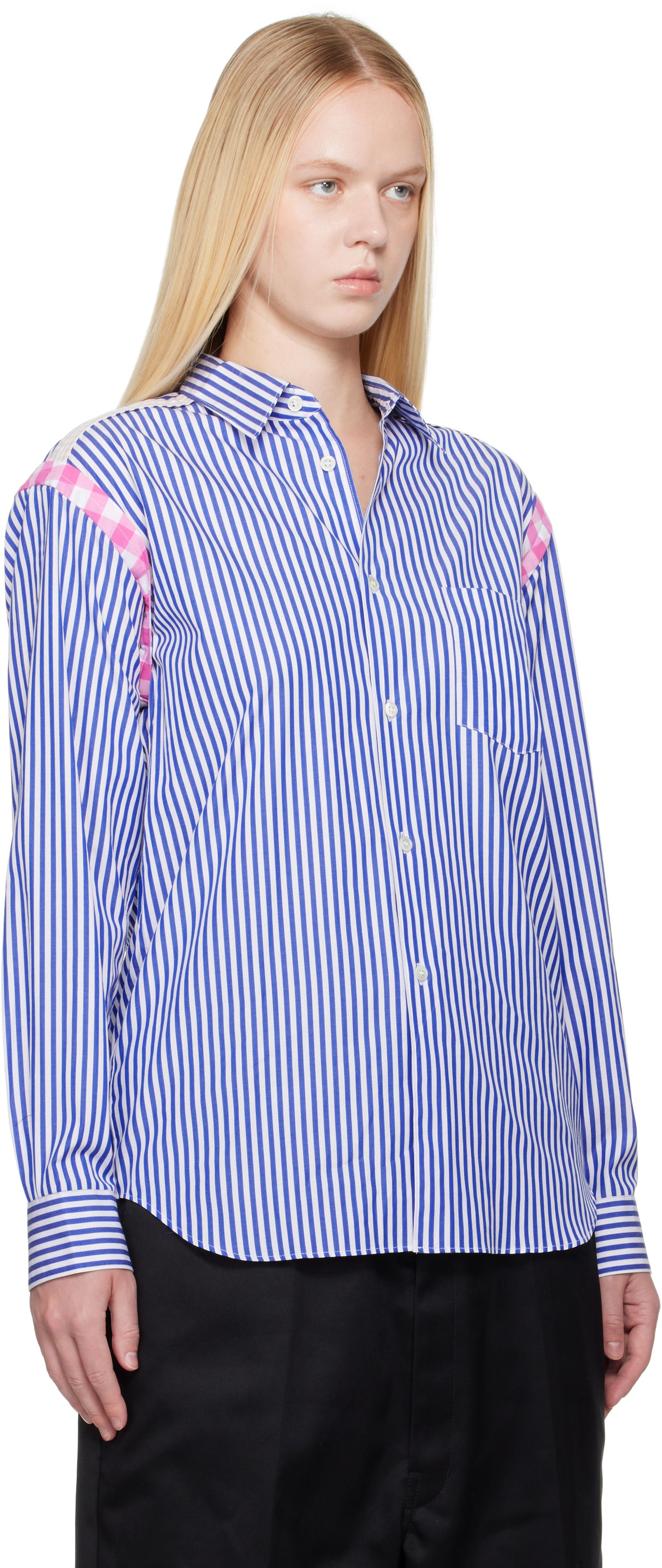 Košeľa Comme des Garçons Comme des Garçons Striped Gingham Trim Shirt Modrá | FO-B020-S25, 1