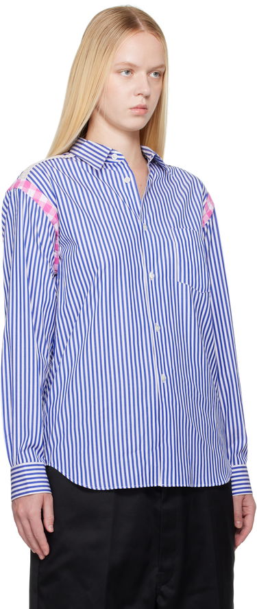 Košeľa Comme des Garçons Comme des Garçons Striped Gingham Trim Shirt Modrá | FO-B020-S25, 1