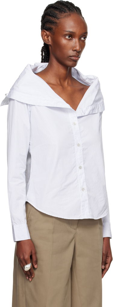 Košeľa OUR LEGACY Kaonashi Pinstriped Long-Sleeve Off-Shoulder Button-Up Shirt Biela | W4252KD, 1