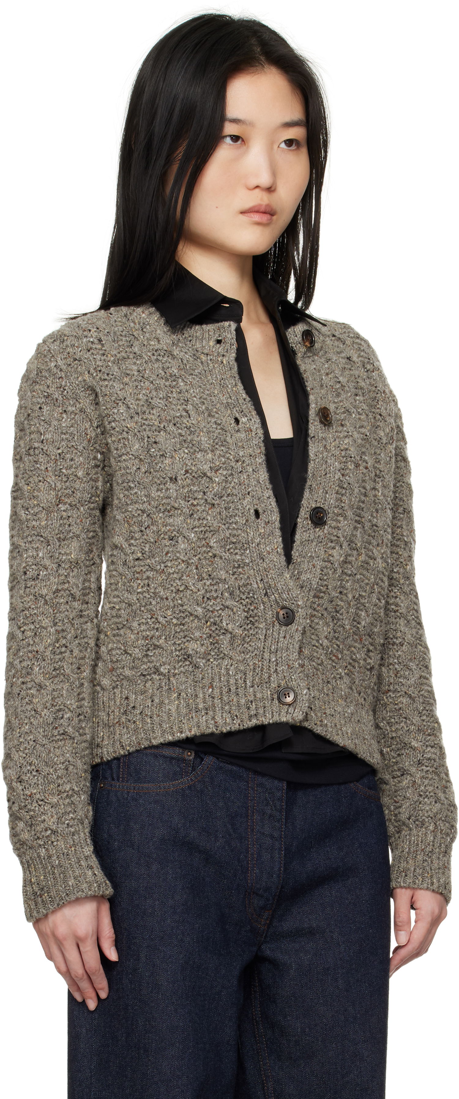 Sveter &Daughter &Daughter Donegal Cable Knit Cardigan Šedá | F2202M, 1