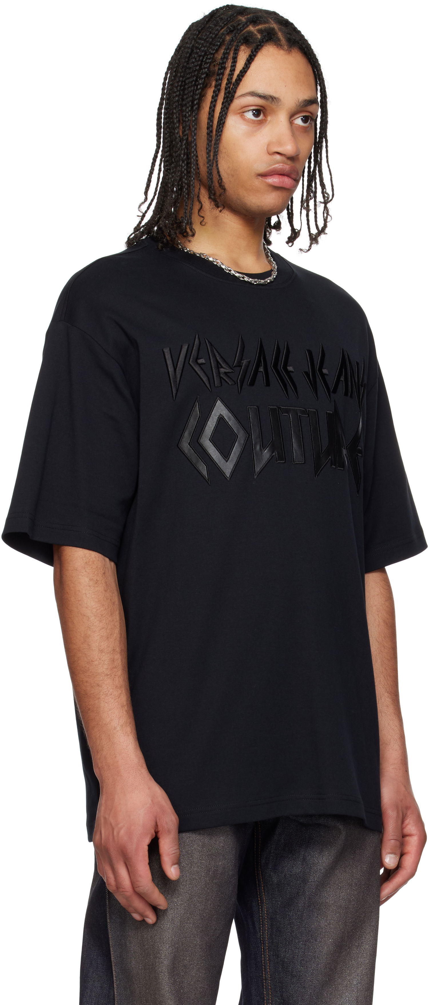 Tričko Versace Versace Jeans Couture Logo Metal Patch T-Shirt Čierna | E78GAHE02_ECJ01E, 1