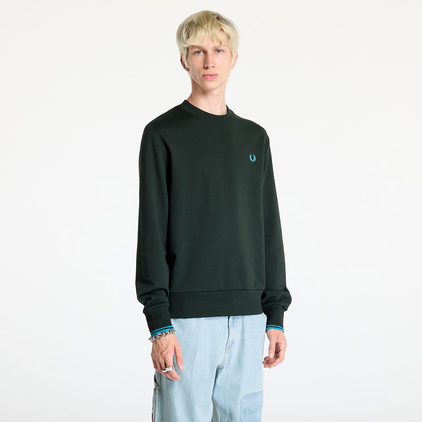 Mikina Fred Perry Crew Neck Sweatshirt Night Green/ Ocean Zelené | M7535 W64