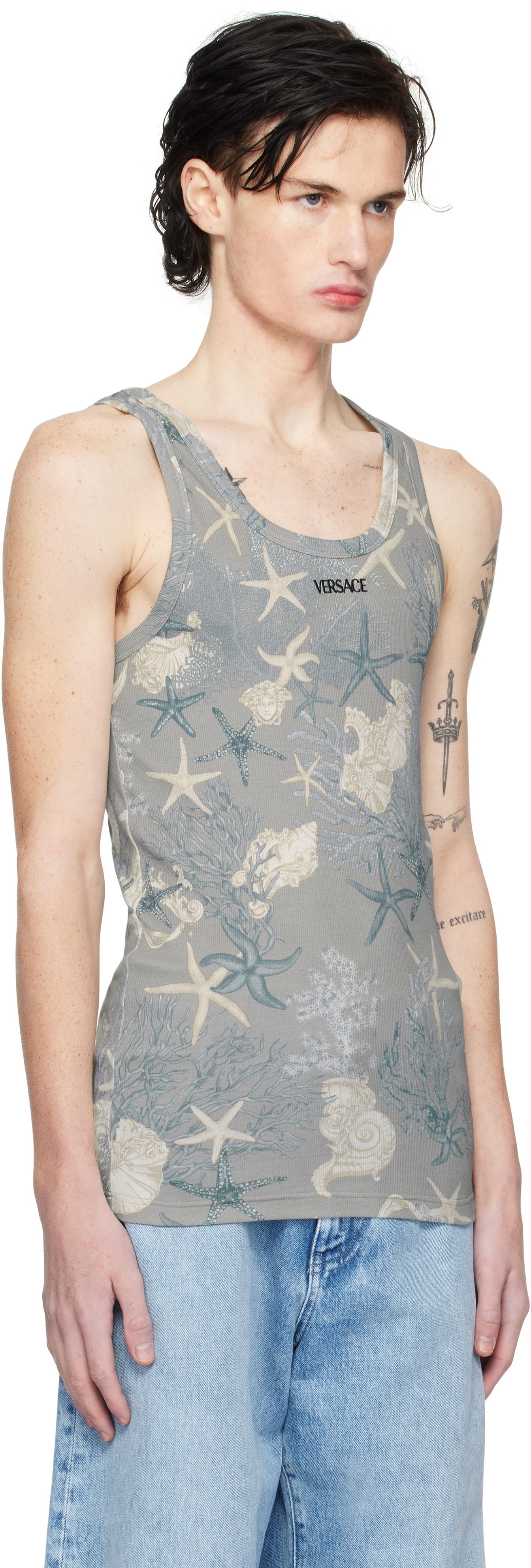 Tielko Versace Versace Barocco Sea Ribbed Tank Top Šedá | 1013125_1A11735, 1