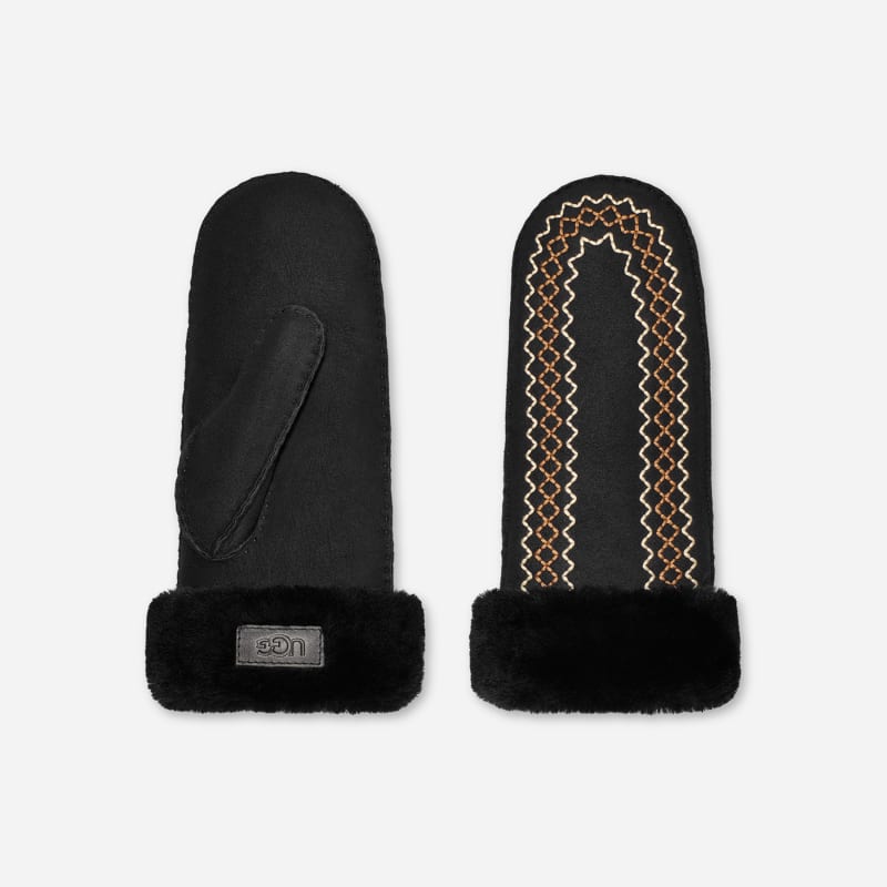 Rukavice UGG Embroidered Sheepskin Mittens Čierna | 100907-BLK, 1