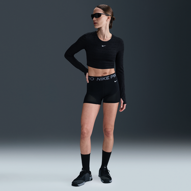 Crop Top Nike Pro Dri-FIT Long Sleeve Cropped Jacquard Top Čierna | HJ4281-010, 2