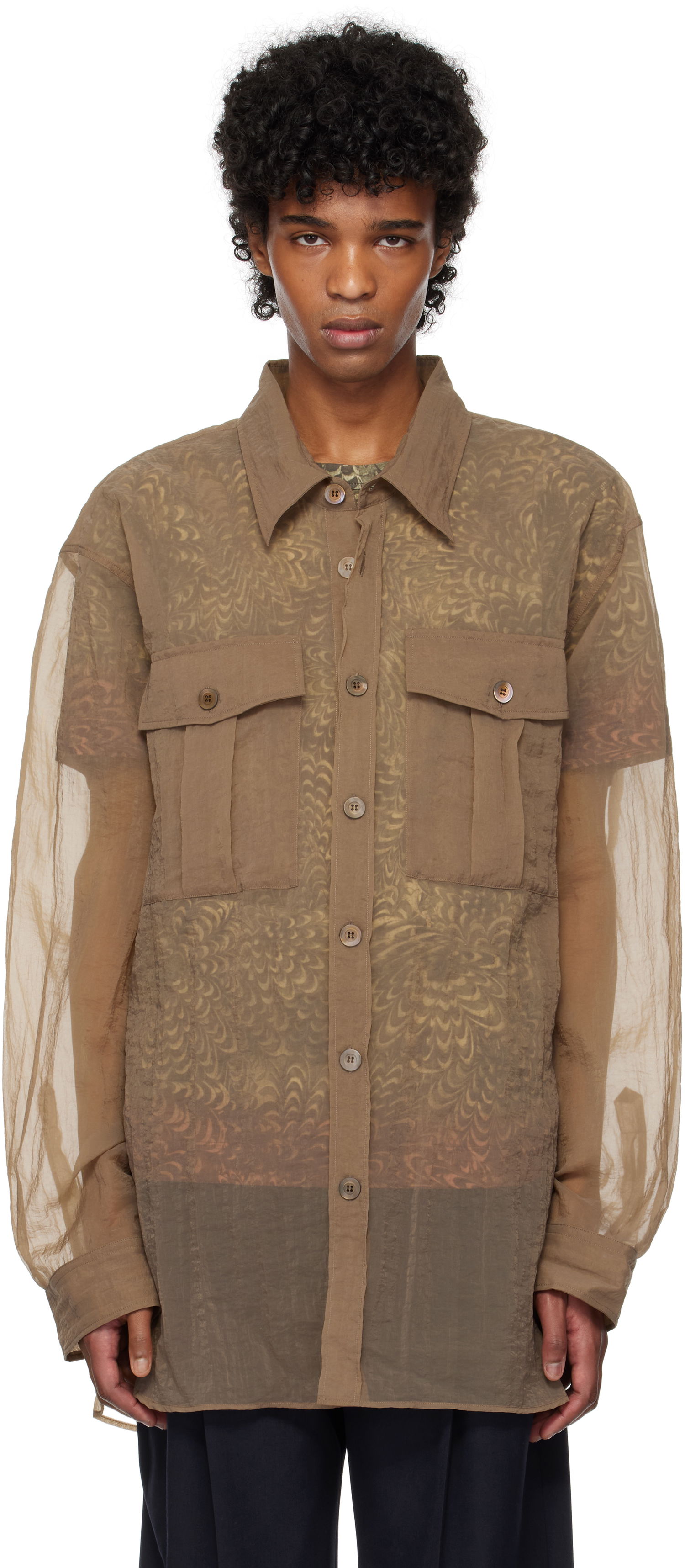 Košeľa Dries Van Noten Dries Van Noten Crinkled Button-Up Shirt Hnedá | 251-020721-1329, 0