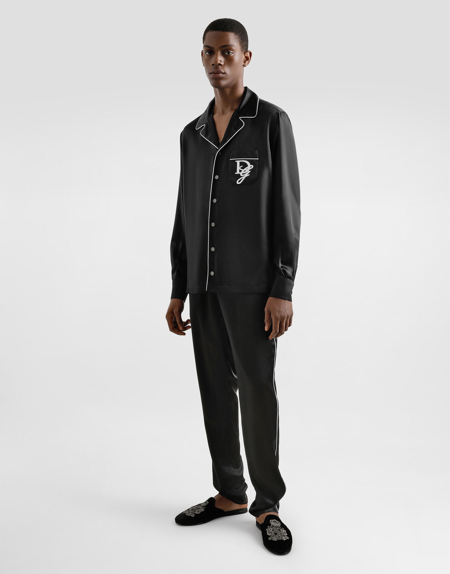 Pyžamo Dolce & Gabbana Silk Pajama Pants with Logo Embroidery Čierna | GVCRAZFU1AUN0000, 1