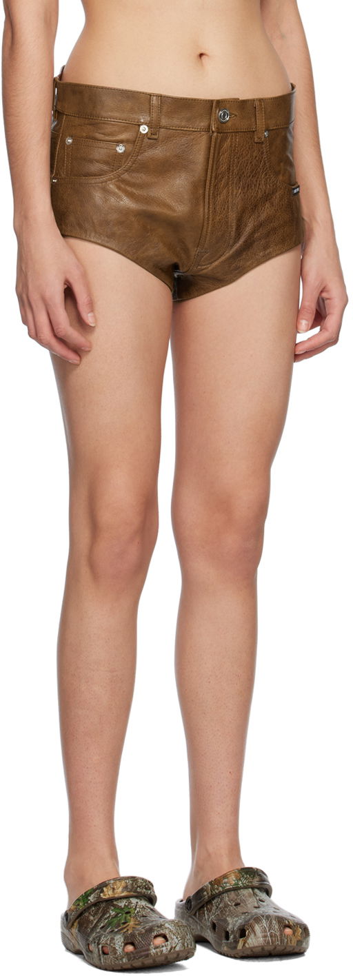 Šortky VETEMENTS Five-Pocket Leather Shorts Hnedá | VL16PA100X, 1