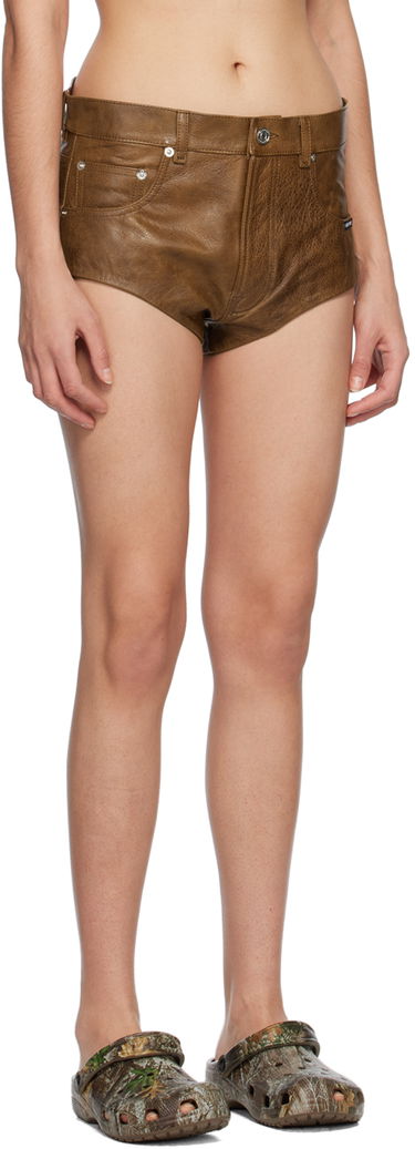Šortky VETEMENTS Five-Pocket Leather Shorts Hnedá | VL16PA100X, 1