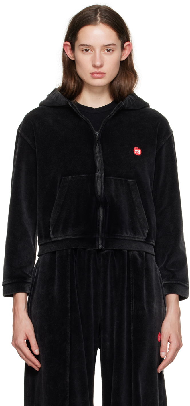 Mikina Alexander Wang Shrunken Velour Zip Hoodie Čierna | 4CC1242075, 0