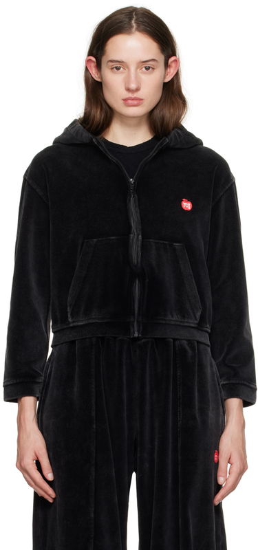 Mikina Alexander Wang Shrunken Velour Zip Hoodie Čierna | 4CC1242075, 0