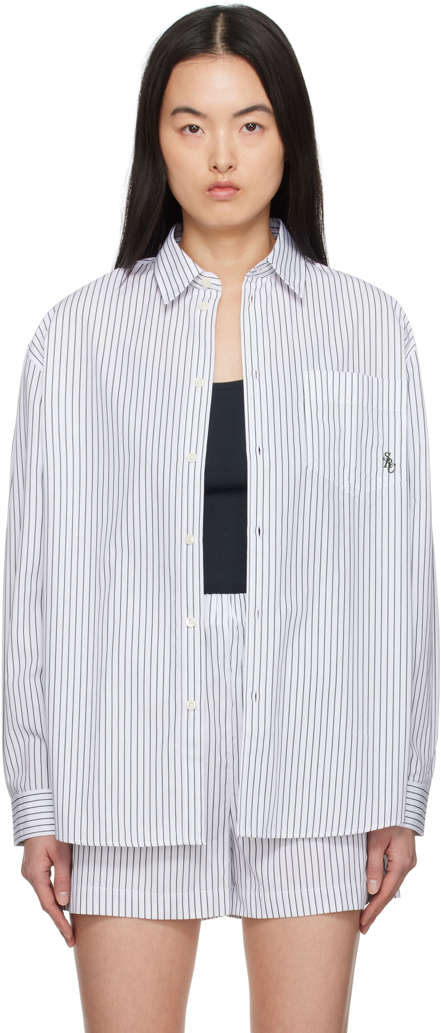 Košeľa Sporty & Rich Sporty & Rich Oversized Pinstriped Shirt Biela | SI006606302ST71, 0