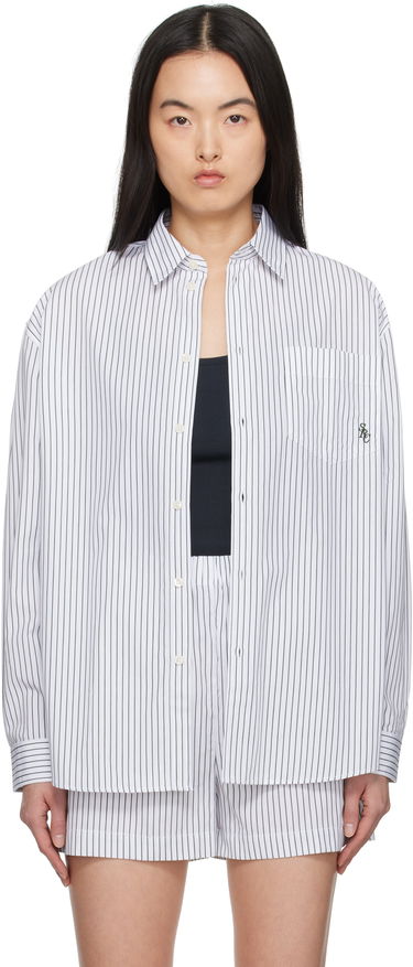 Košeľa Sporty & Rich Sporty & Rich Oversized Pinstriped Shirt Biela | SI006606302ST71, 0