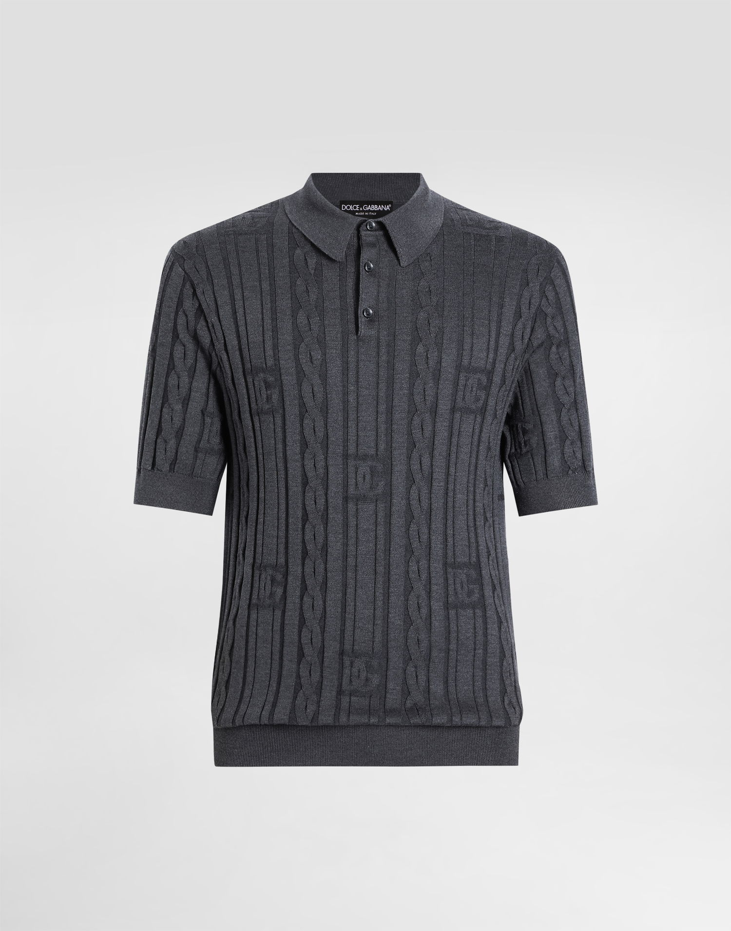 Polo tričko Dolce & Gabbana Dolce & Gabbana Silk and Cotton Cable Knit Polo Shirt Šedá | GXZ02TJFMKSN0305, 0