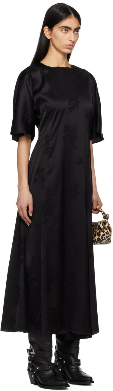 Šaty GANNI GANNI Fluid Satin Jacquard Slit Maxi Dress Čierna | W0255, 1