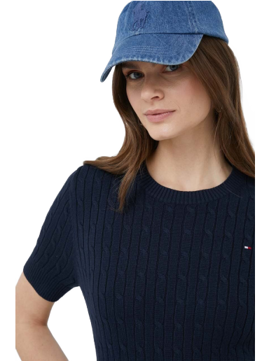 Sveter Tommy Hilfiger Cable Knit Slim Short Sleeve Jumper Navy | WW0WW38744.PPYX