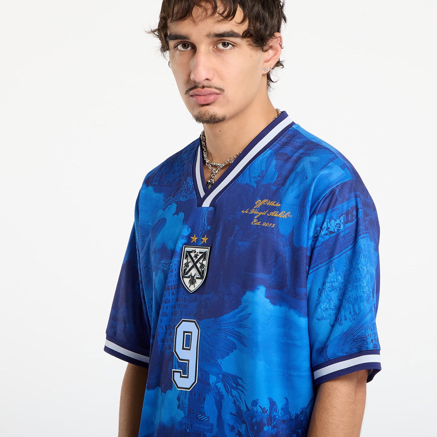 Dres Off-White World Paint Soccer S/S Tee Modrá | OMAD00SF25JER0034610, 1