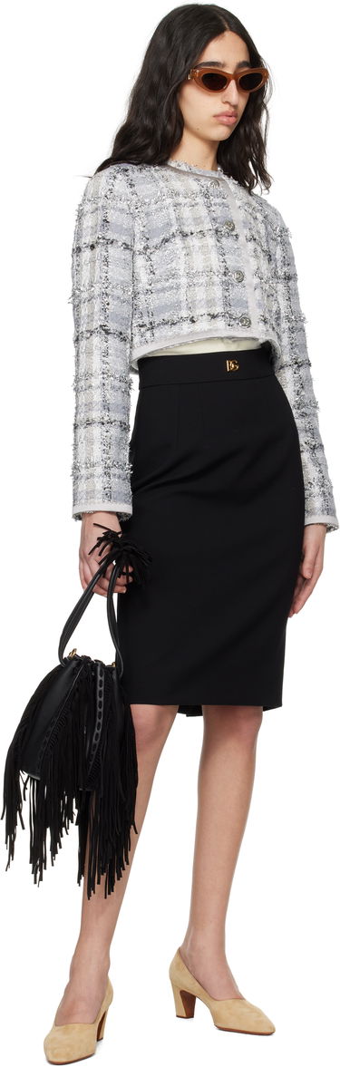 Bunda Dolce & Gabbana Dolce&Gabbana Short Check Lurex Raschel Tweed Jacket Šedá | F27DQT FQZAE, 3