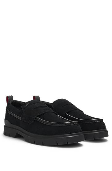 Tenisky a topánky BOSS Suede Loafers with Faux-Leather Trims Čierna | 50541827
