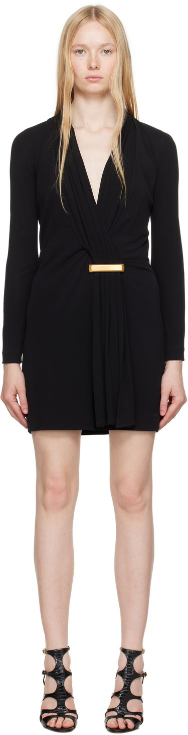 Šaty Tom Ford TOM FORD V-Neck Long Sleeve Cocktail Minidress Čierna | ABJ835-JEX131, 0