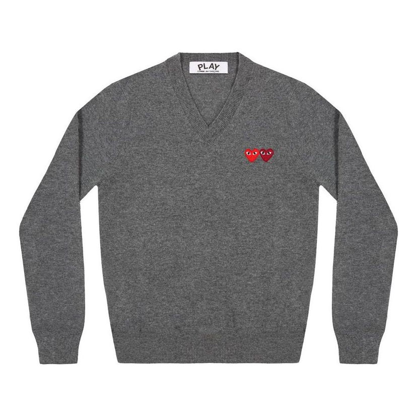 Sveter COMME des GARÇONS COMME des GARCONS PLAY Double Heart V-Neck Sweater Šedá | AZ-N055-051-3
