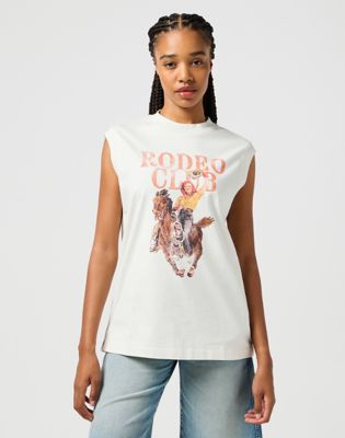 Tielko Wrangler Wrangler Rodeo Club Graphic Muscle Tank Top Biela | 112362574:XS, 0