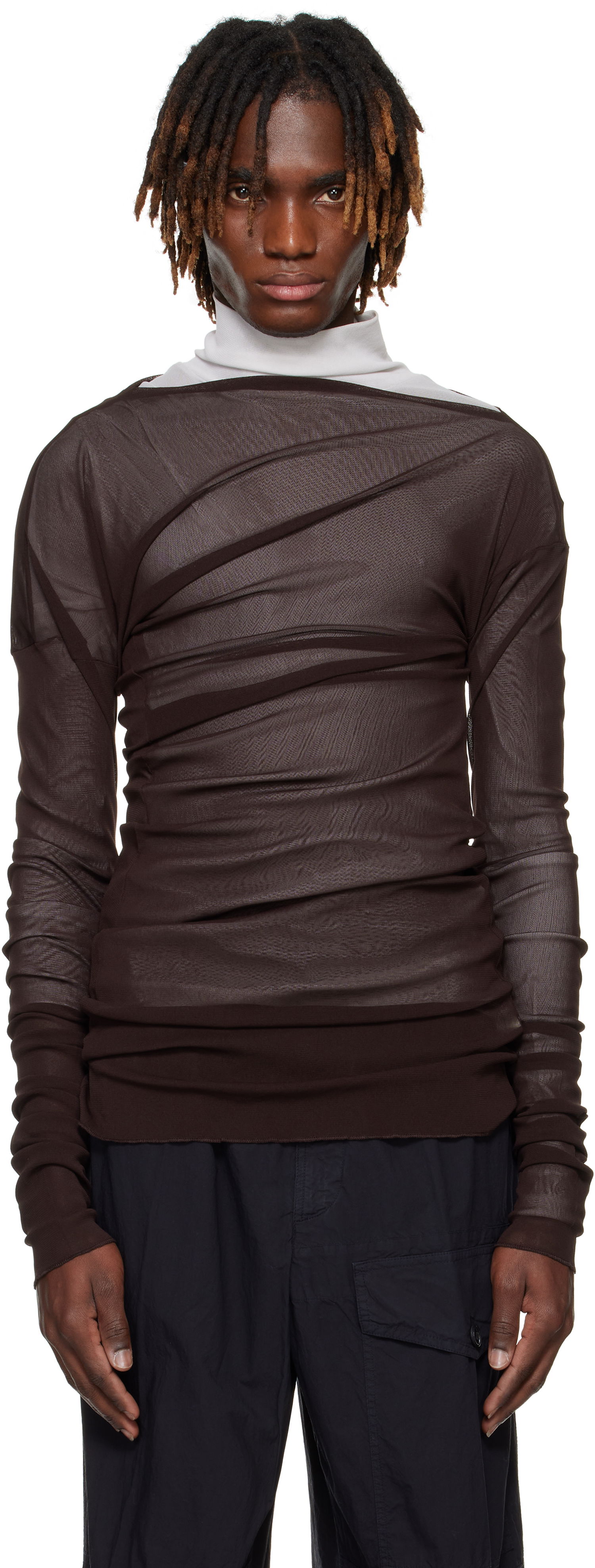 Sveter Dries Van Noten Dries Van Noten Sheer Draped T-shirt Hnedá | 251-021127-1513, 0