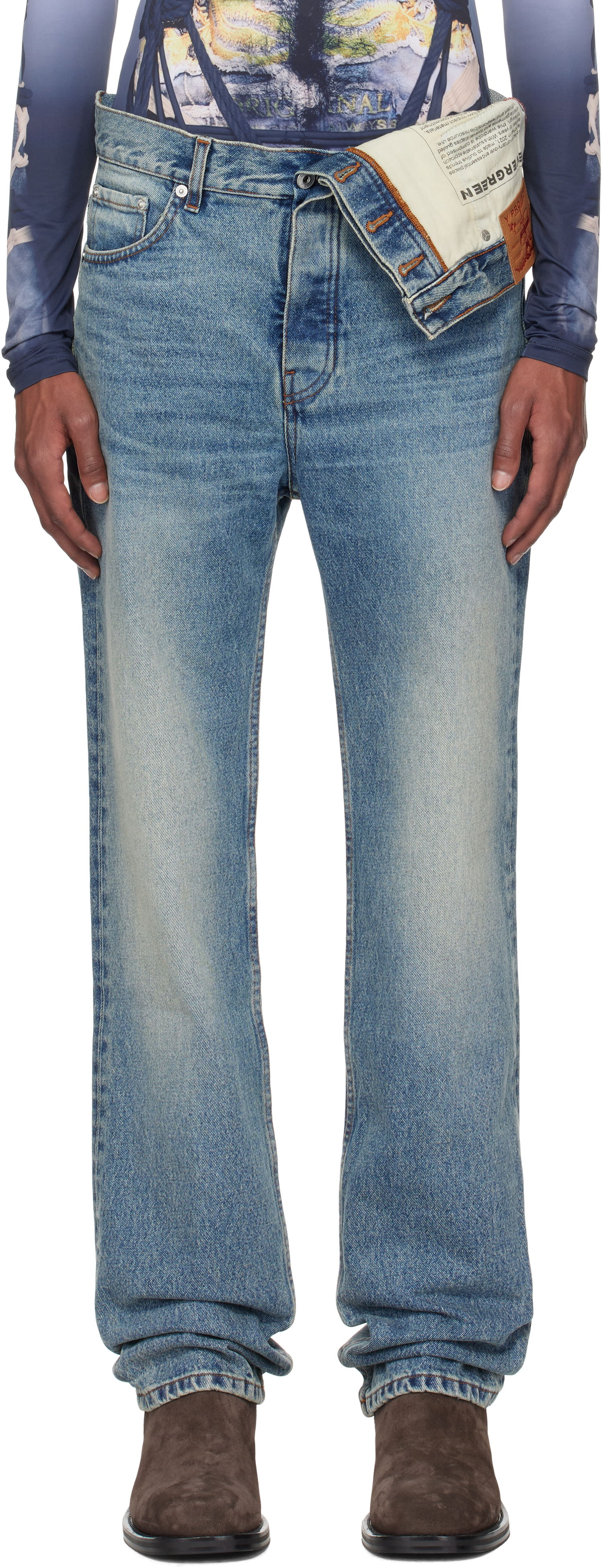 Džínsy Y/PROJECT Blue Asymmetric Slim Jeans Modrá | 107PA005, 0