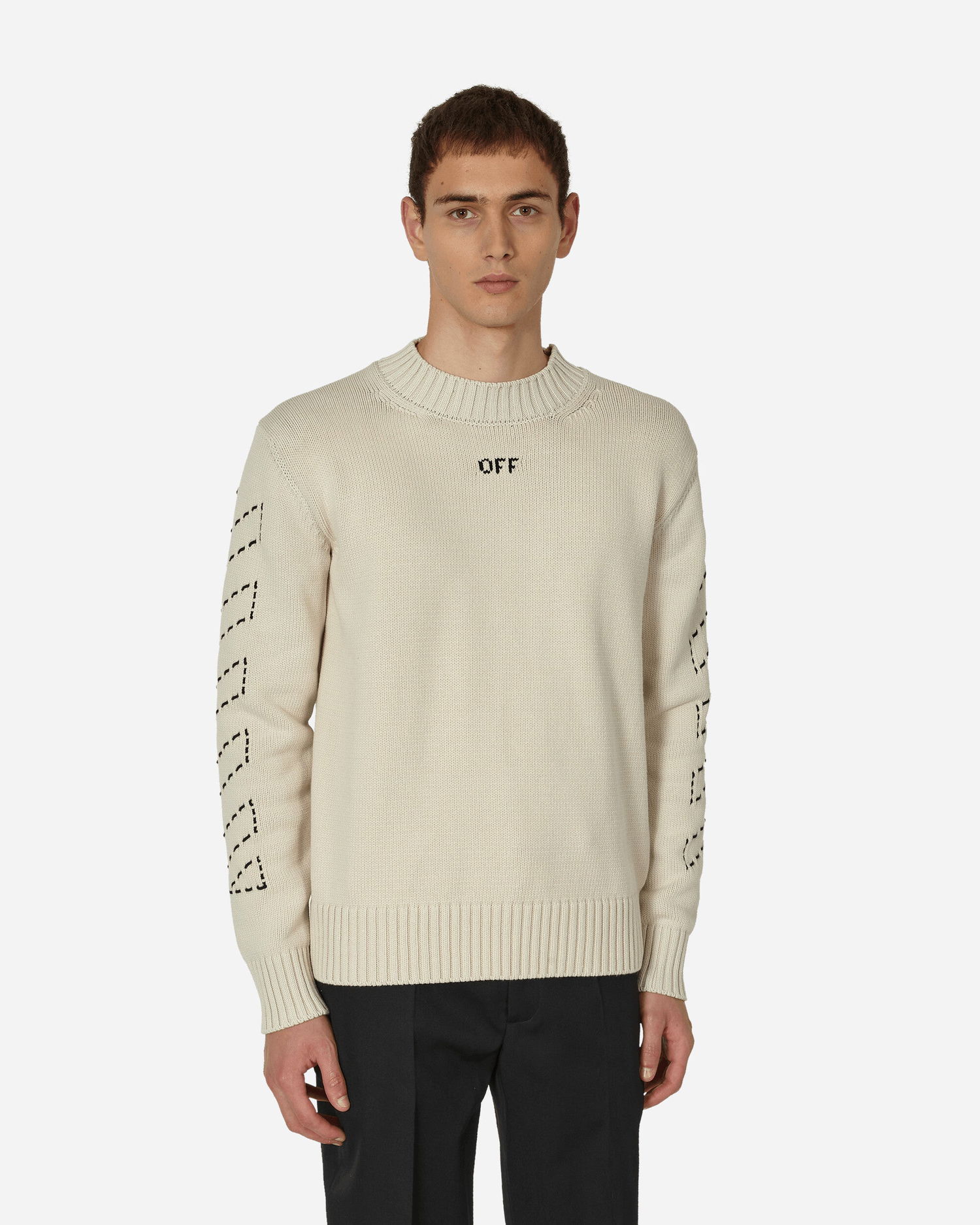 Sveter Off-White Stitch Arrows Diags Knit Sweater Beige Béžová | OMHE172F23KNI001 6110, 0