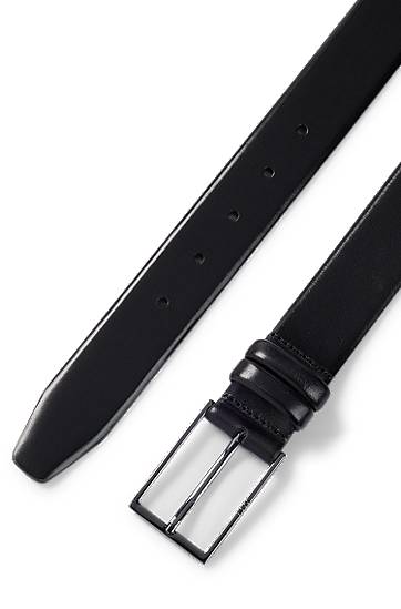 Opasok BOSS Leather Belt with Gunmetal Hardware Čierna | 50239979, 1
