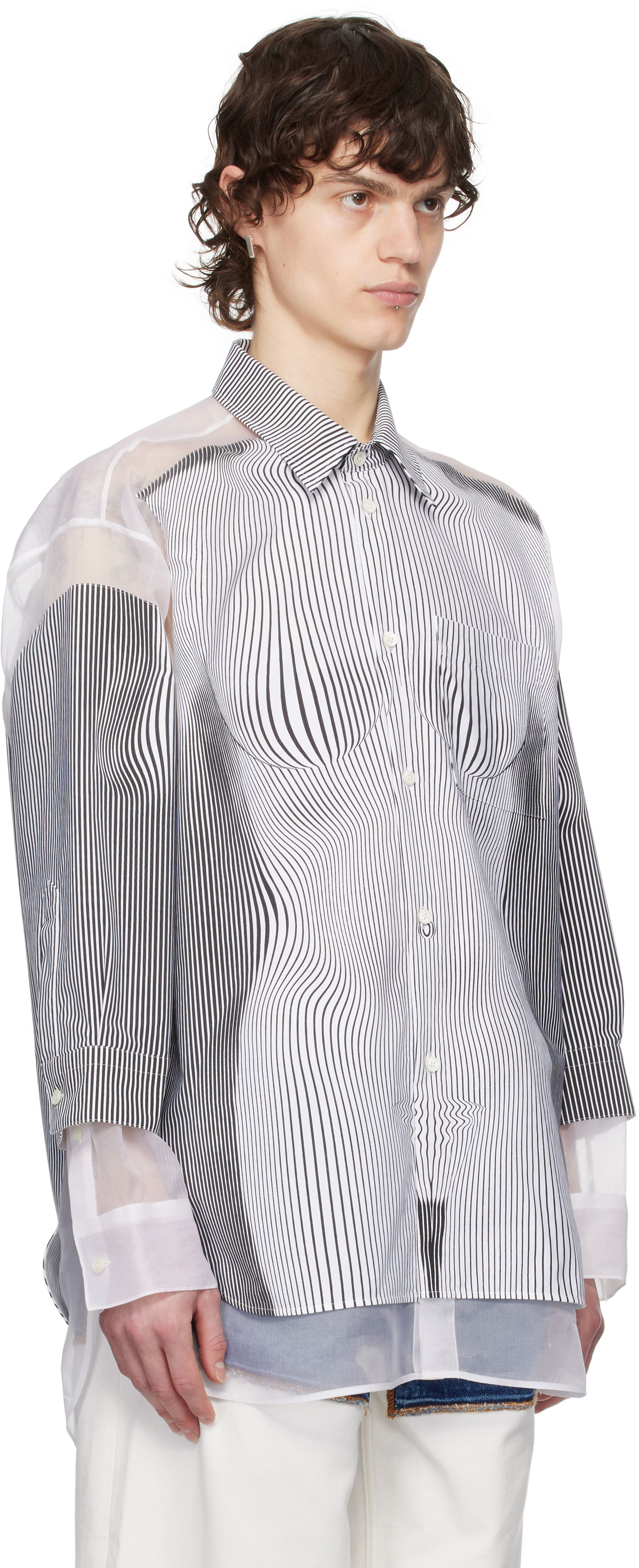 Košeľa Jean Paul Gaultier Jean Paul Gaultier Pinstripe Body Morphing Shirt Biela | 25/33-F-CH080I-C566-0001, 1