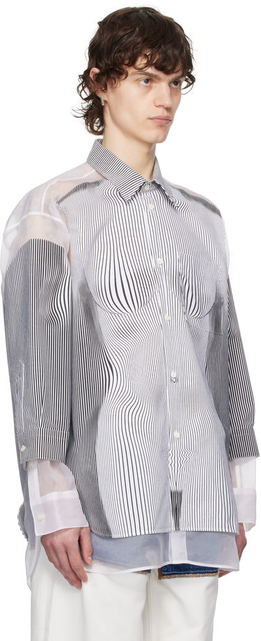 Košeľa Jean Paul Gaultier Jean Paul Gaultier Pinstripe Body Morphing Shirt Biela | 25/33-F-CH080I-C566-0001, 1