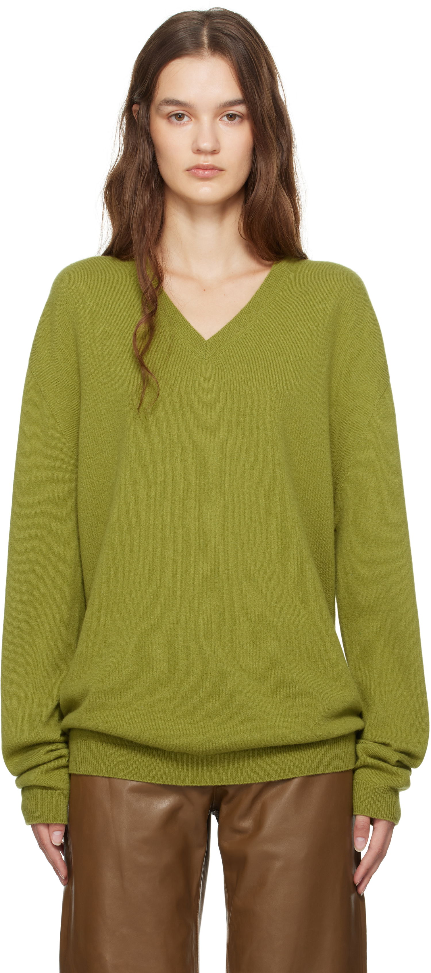Sveter The Row Isaora V-Neck Knit Sweater Zelené | 8568-Y556, 0