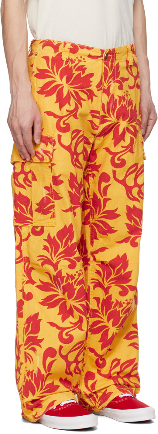 Cargo nohavice ERL Embroidered Floral Print Cargo Pants Žltá | ERL06P001, 1