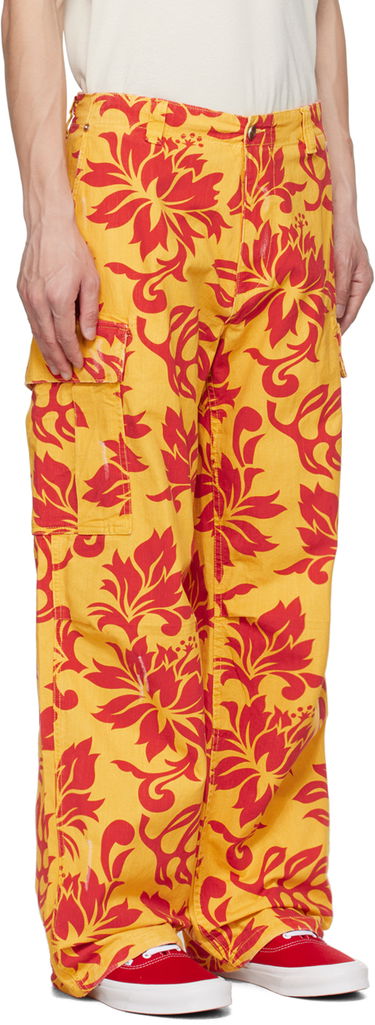 Cargo nohavice ERL Embroidered Floral Print Cargo Pants Žltá | ERL06P001, 1