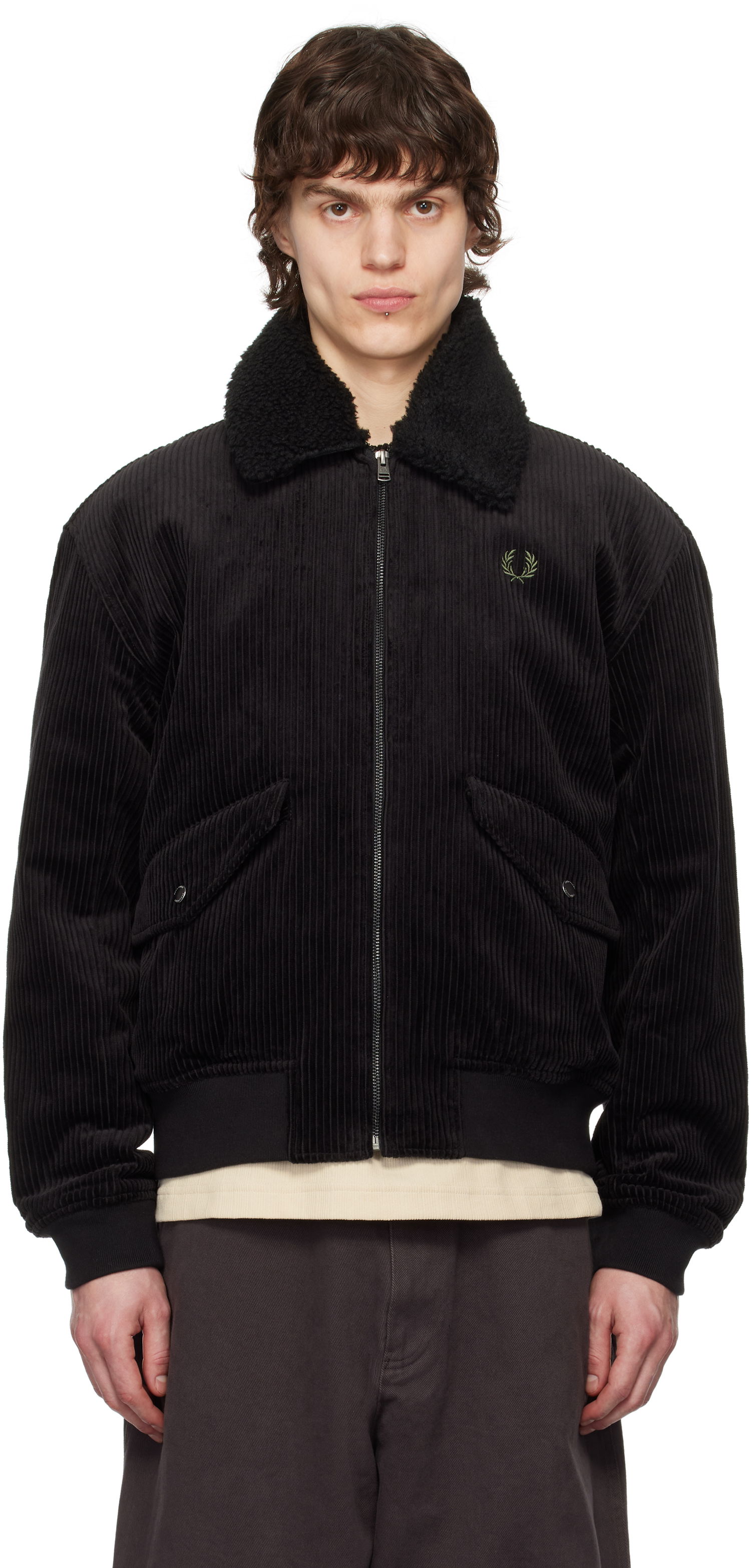 Bomber bunda Fred Perry Fred Perry Corduroy Bomber Jacket Čierna | J8567, 0