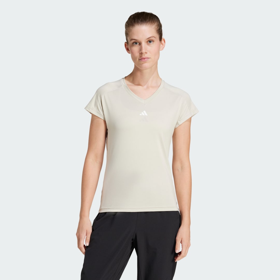 Tričko adidas Performance Training Essentials Minimal Branding V-Neck T-Shirt Béžová | JC9563, 0