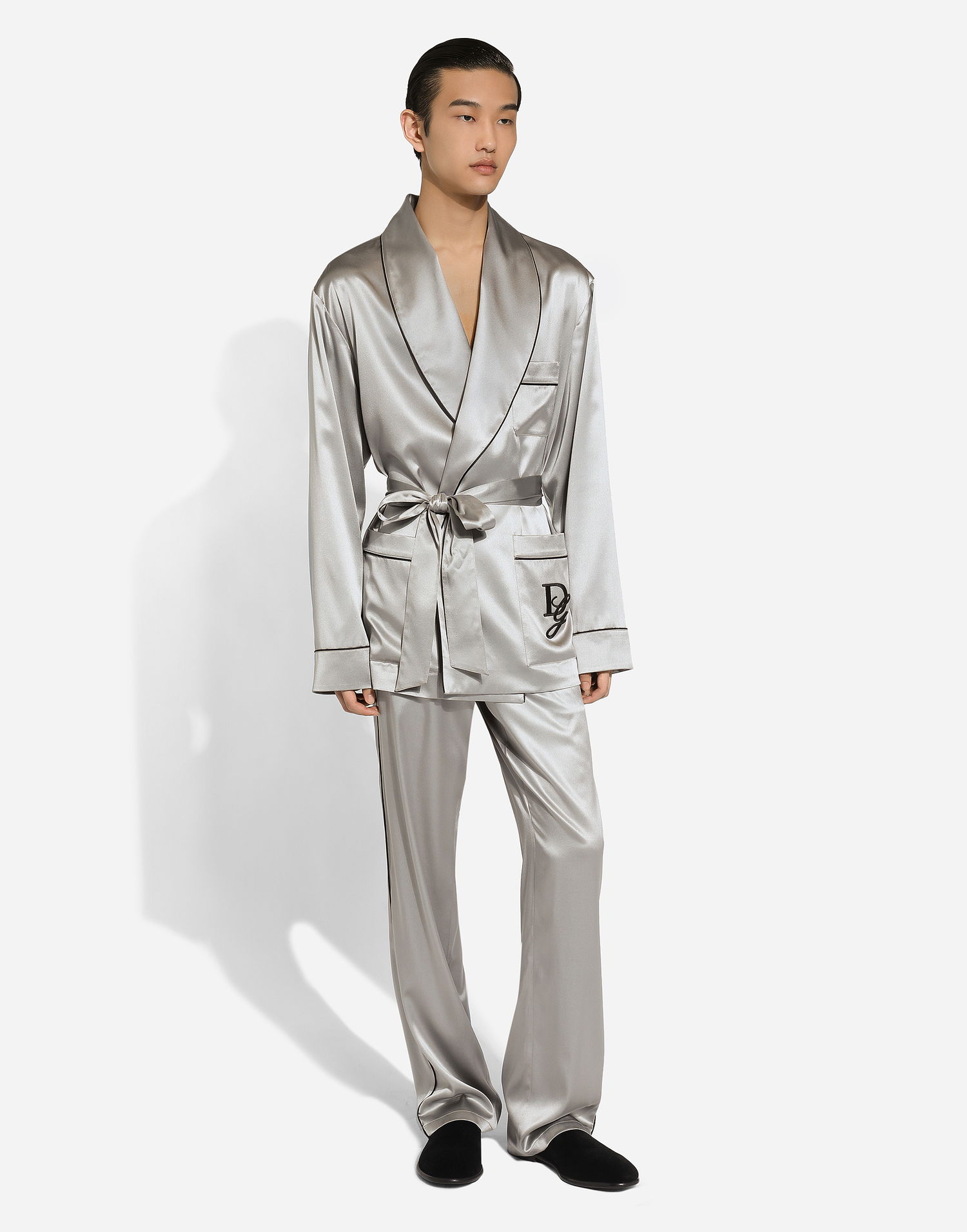 Pyžamo Dolce & Gabbana Silk Satin Robe Gray Šedá | G2TQ4ZFU1AUN2613, 1